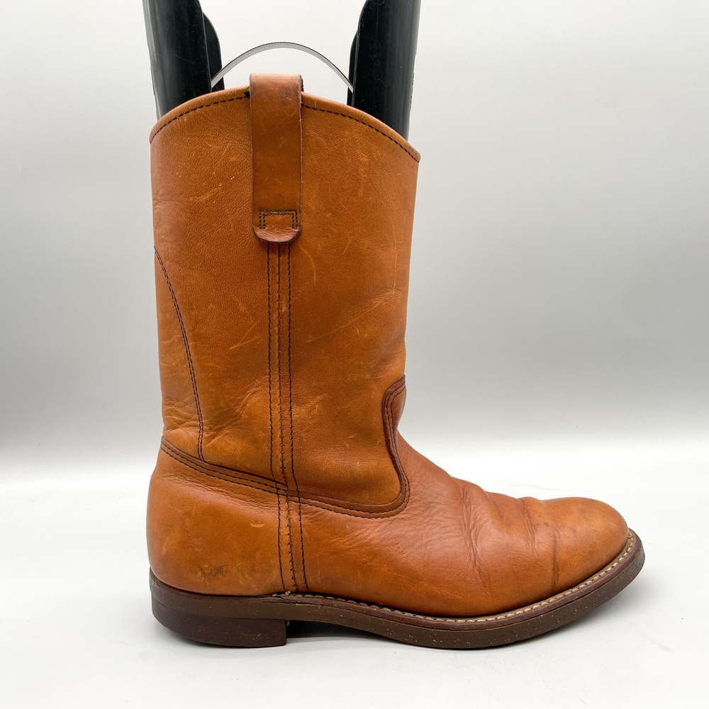 Red Wing Mens 8.5 C Pecos Western Work Boots Tan Leather VTG Rugged Cowboy